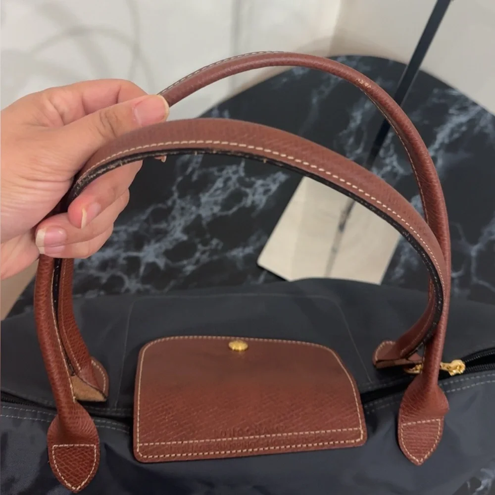 LONGCHAMP Large Le Pliage Nylon Shoulder Tote Marine Navy Blue AUTHENTIC - Picture 8 of 13